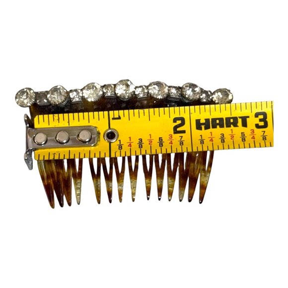 Vintage Rhinestone Hair Comb Clip Tortoise shell Celluloid & Silver Tone 3" READ - Picture 4 of 5